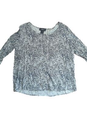 Karen Brooks Black White Paisley Blouse 3X